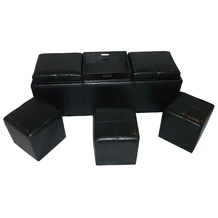 Seven Piece Ottoman Set with Serving Tray Table Top